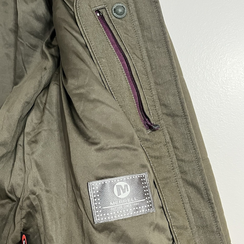 Women's Merrell Quilted Padded Olive Green Jacket Coat Size Small Outdoor Winter - Picture 6 of 10